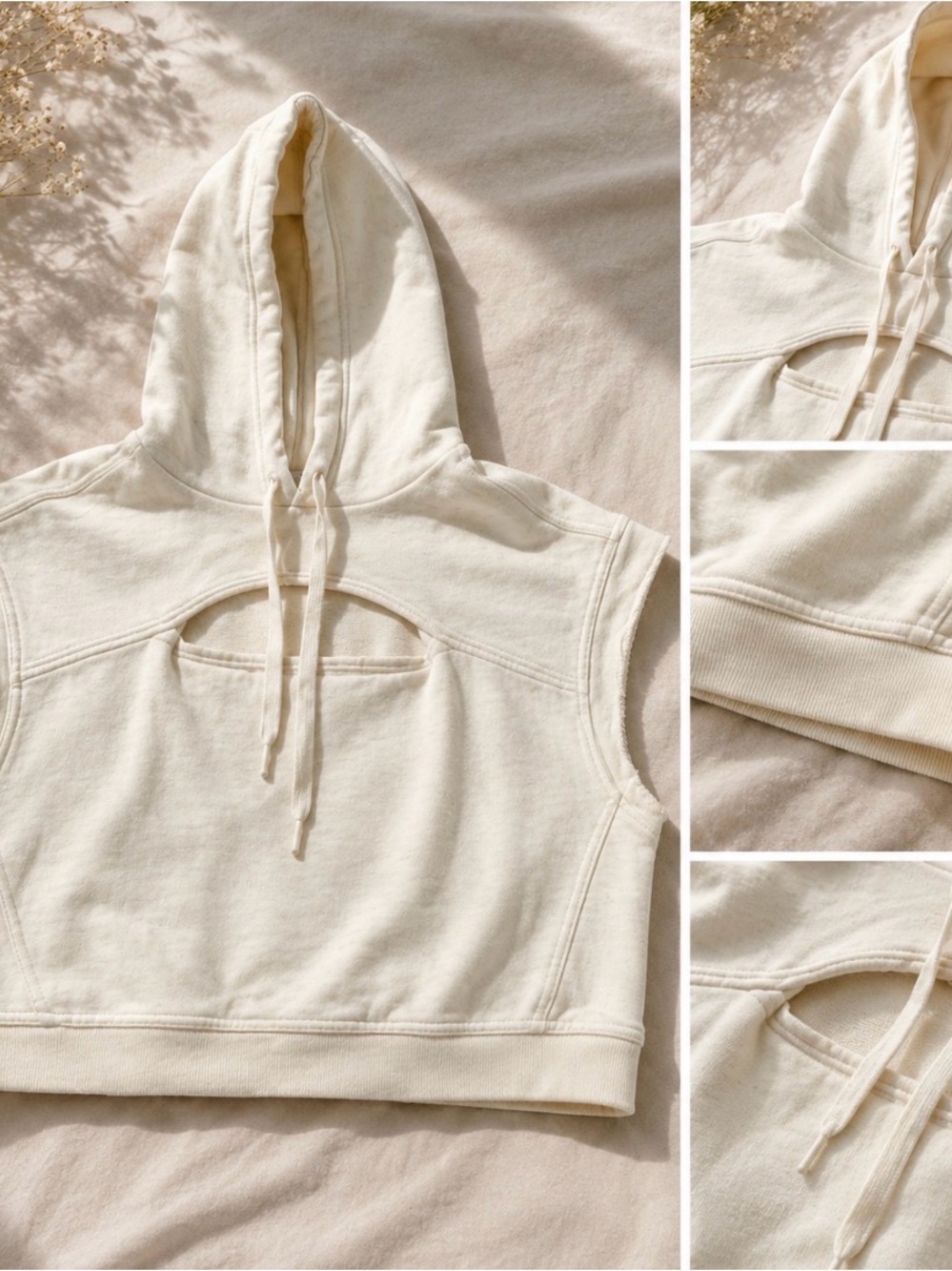 Kids' Sleeveless Hooded Crop Top in Cream